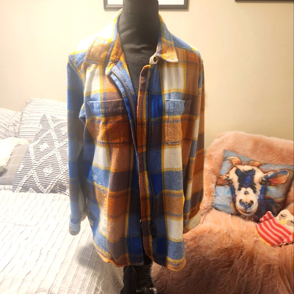 Kavu Blue and Orange Plaid Blazer